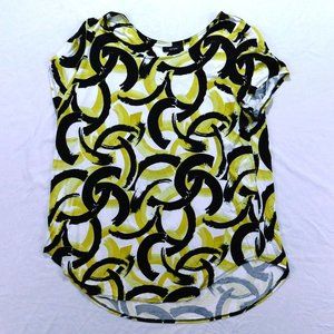 Alfani Geometric pattern Short Sleeve Women's Top Size XL Olive Yellow Black & W